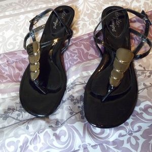 Dexflex Comfort Black Patent Thong Sandals Sz8